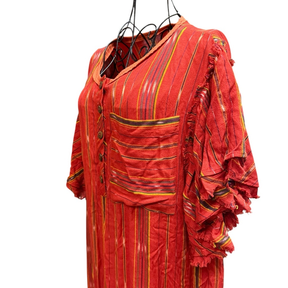 NWT Free People Red Orange Striped Tiered Ruffle Maxi Dress - Picture 4 of 8